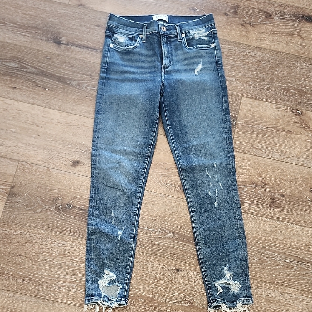 Agolde Distressed Premium Raw Hem Light Wash Skinny Jeans High Rise 26 Luxury